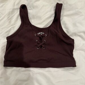 Year of Ours Brown Ribbed Sports Bra